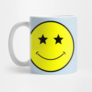 neon bright yellow classic star eyes Smiley Face Black Outline Mug